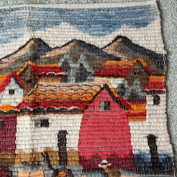 Peruvian Folk Art Hand Woven Tapestry Wall Hanging Andes Vintage 35x28 Fiber Art - Picture 4 of 10